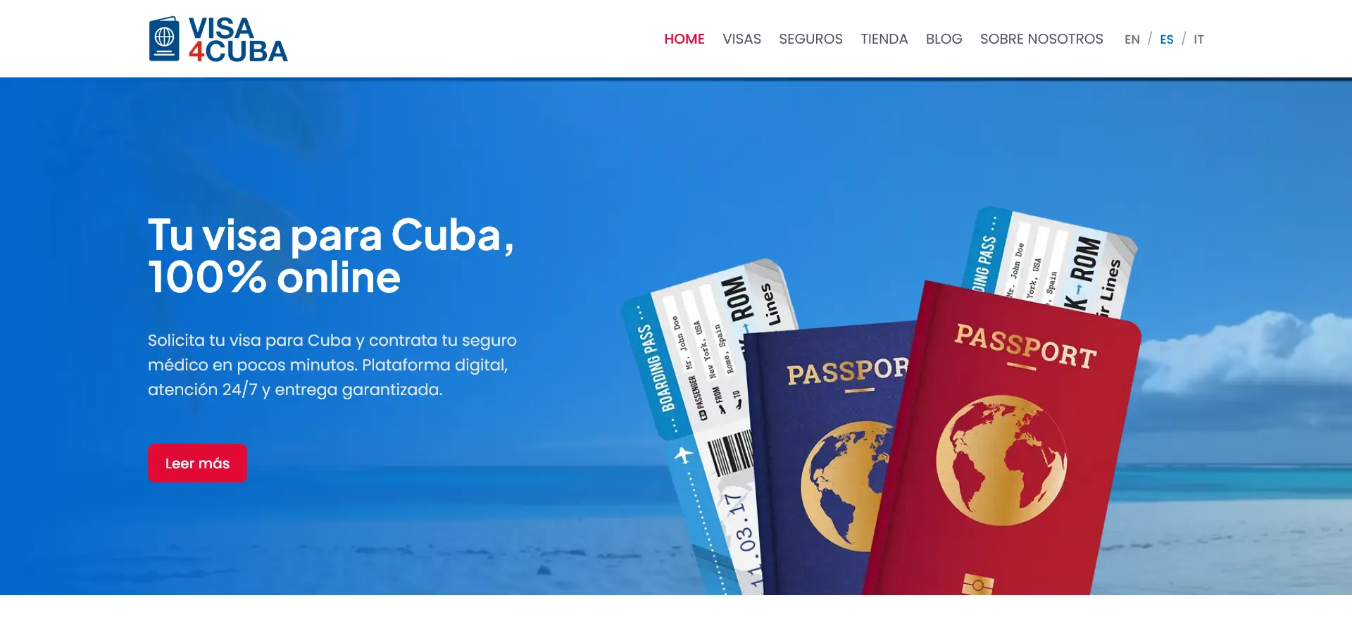Screenshot of the Visa4Cuba homepage for applying to Cuba travel visas online